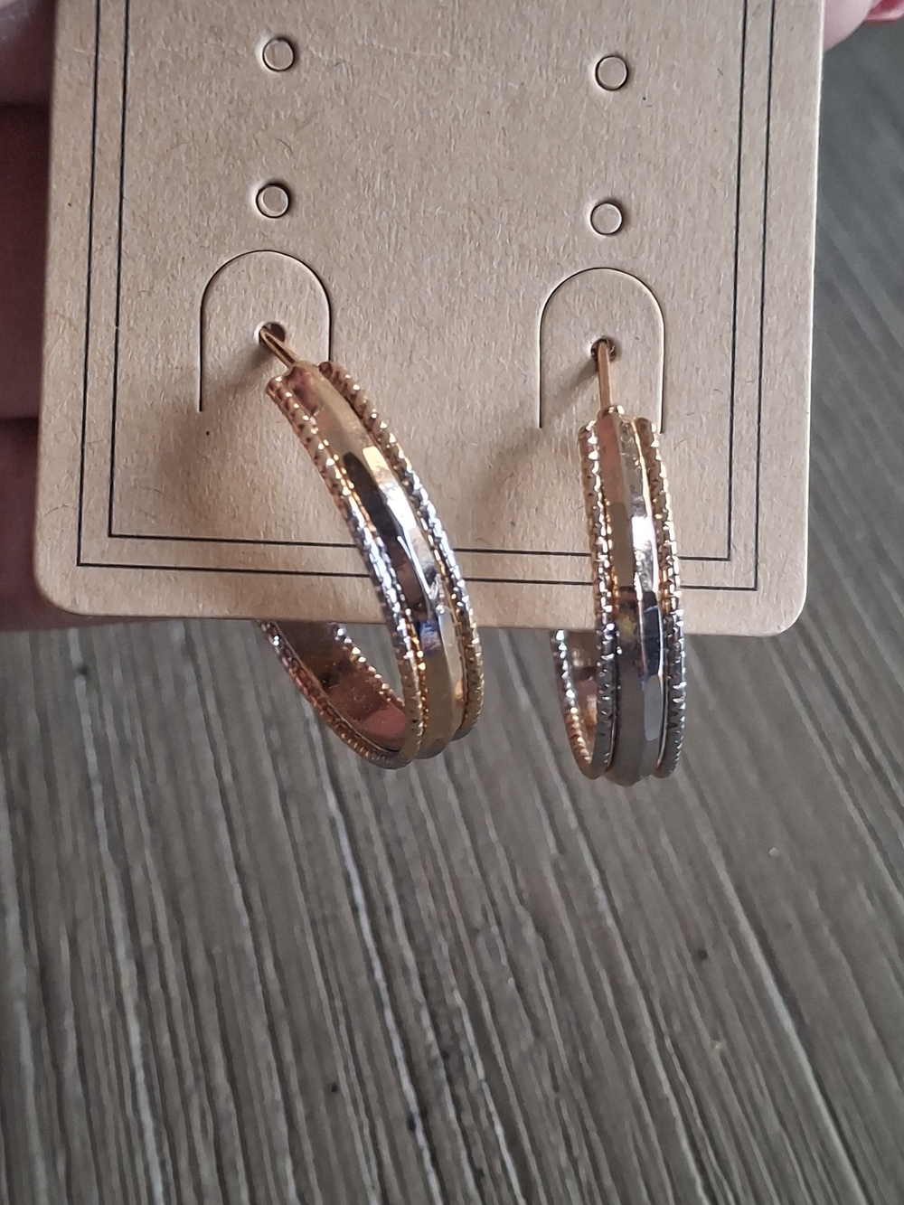 Tri-Tone Textured Hoop Earrings - Gold, Rose Gold & Silver